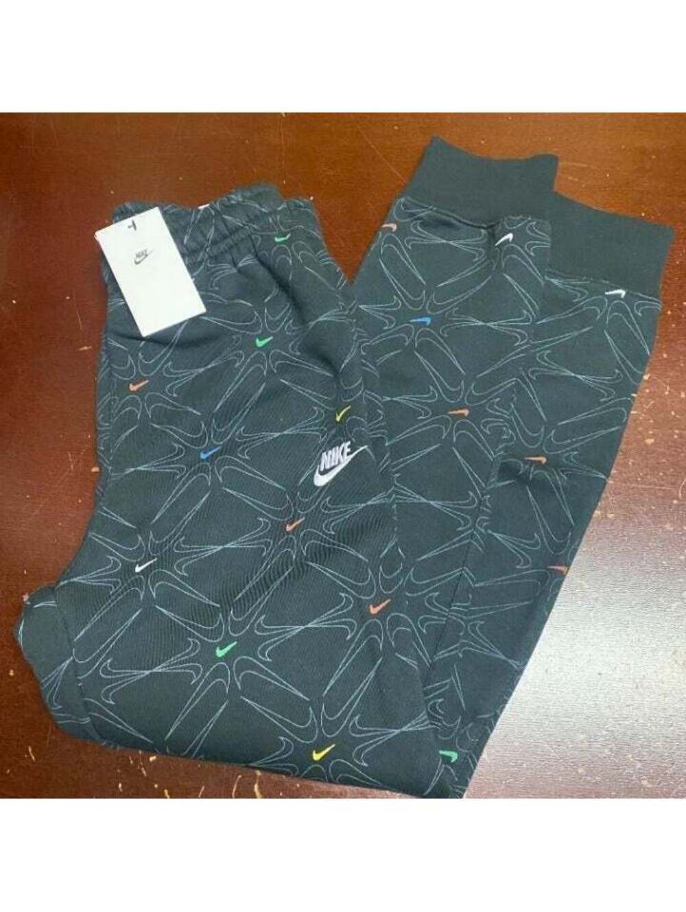 Nike Mens Black All Over Print Club Fleece Standard Fit Joggers LARGE